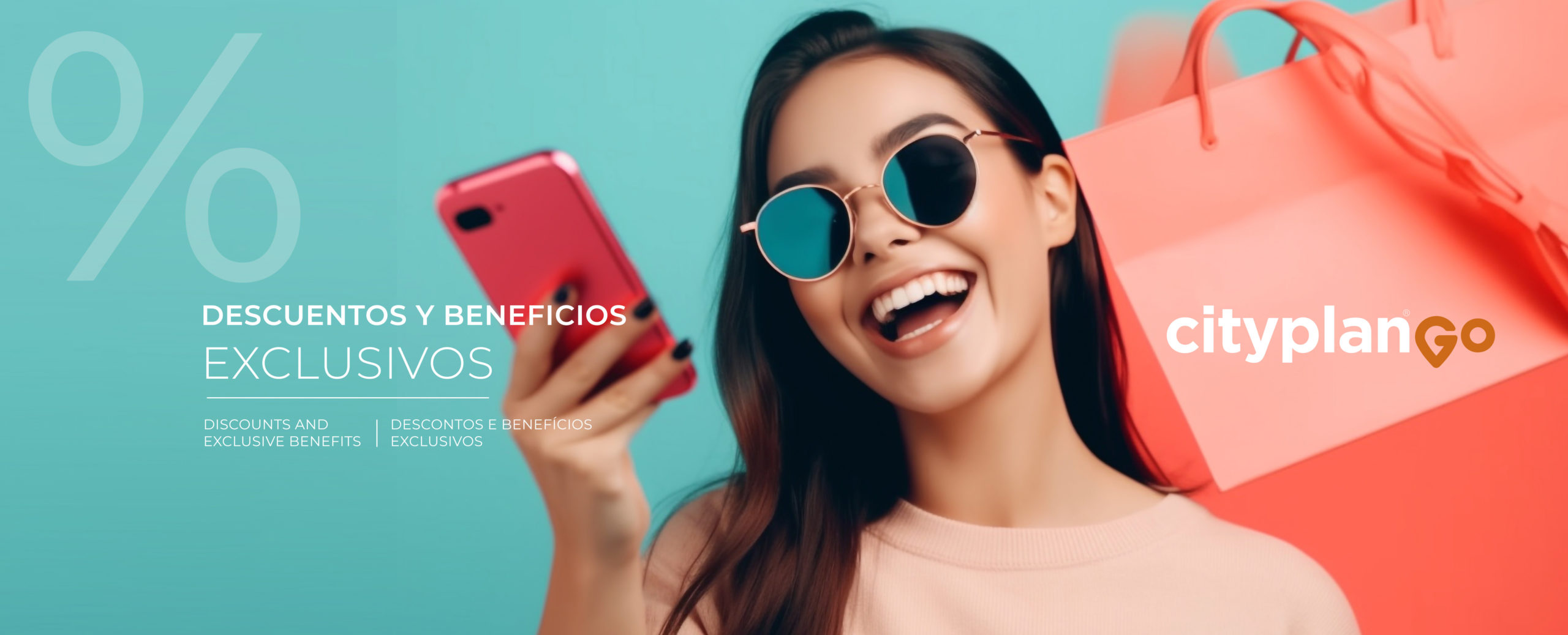 Young woman holding phone, shopping with satisfaction generated by artificial intelligence